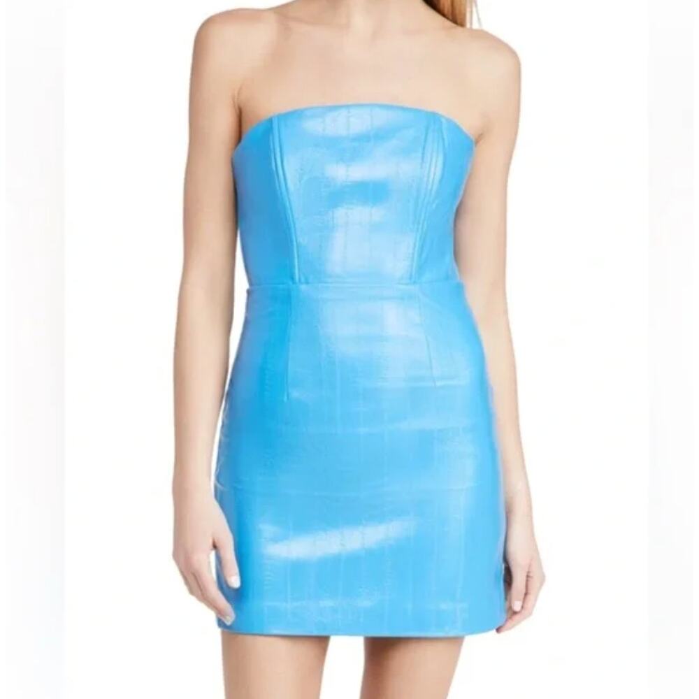 Rotate Dress 2 Herla Straples Faux Leather Mini Blue Silhouette Party Sexy Night